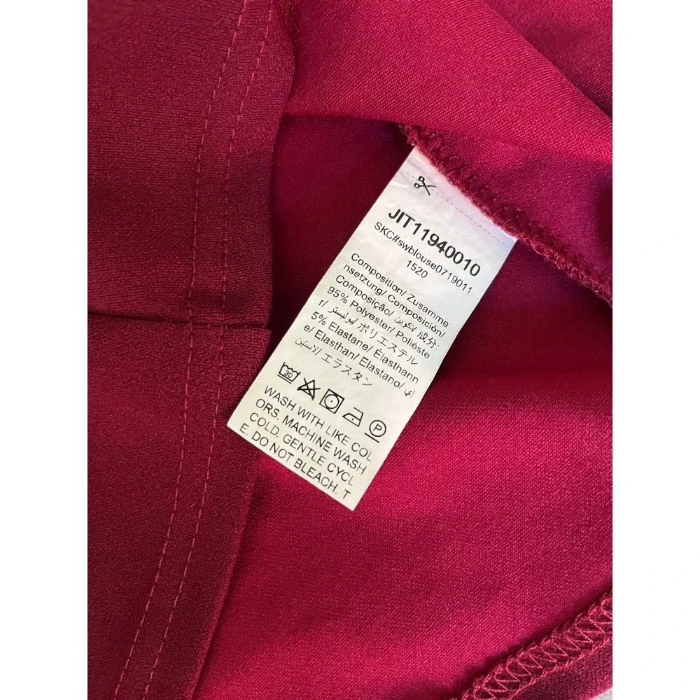 Long Sleeve Puff Shoulder Blouse Small Sweetheart Neck Vamp Wine Red Romantic - Picture 8 of 8